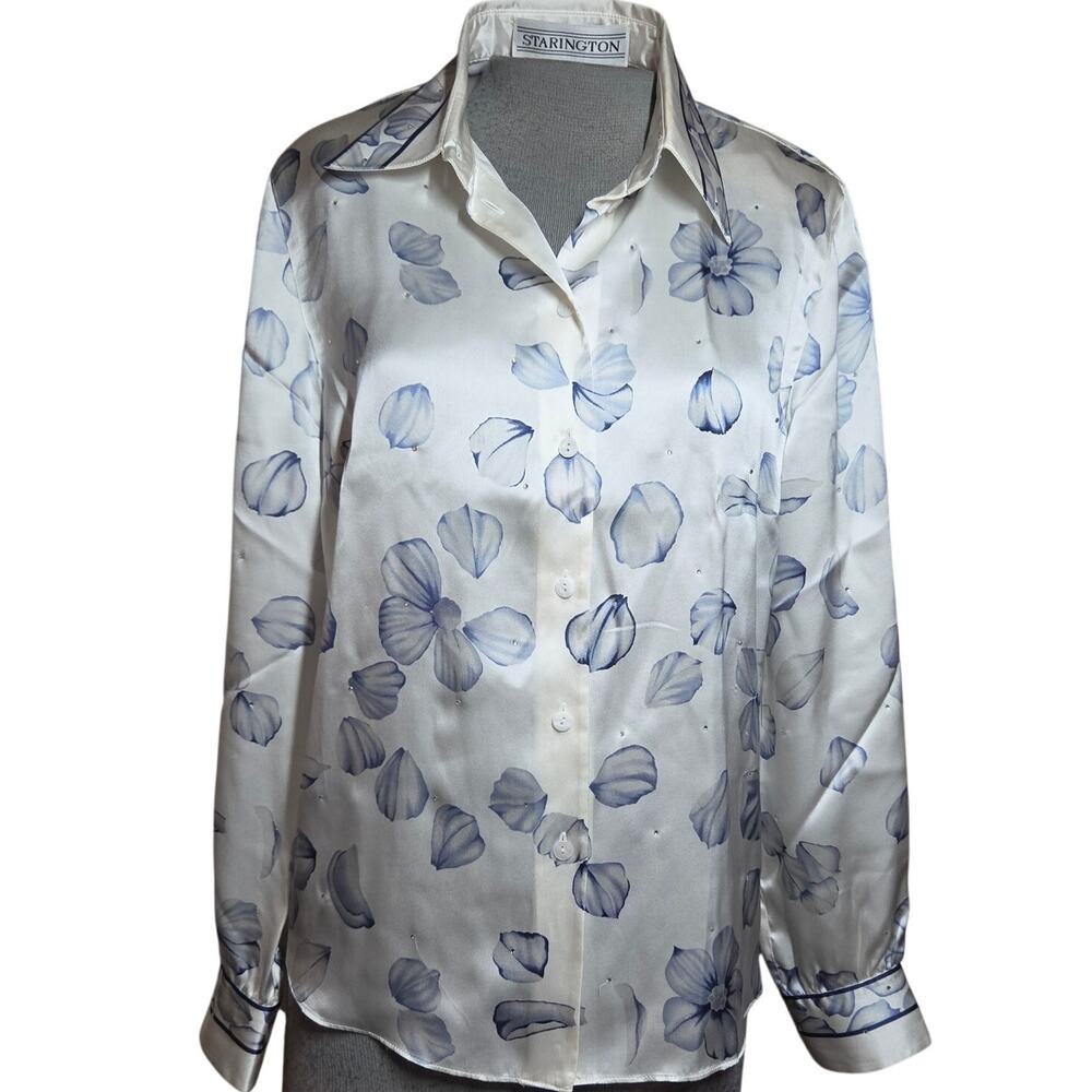 Rhinestone Embellished Silk Blouse Size 8